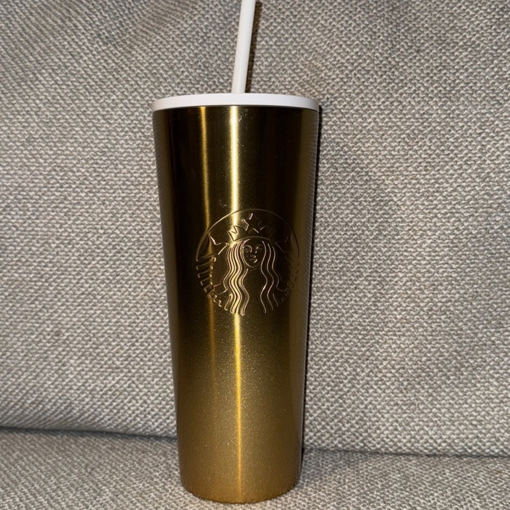 Starbucks Metallic Gold Tumbler with White Straw